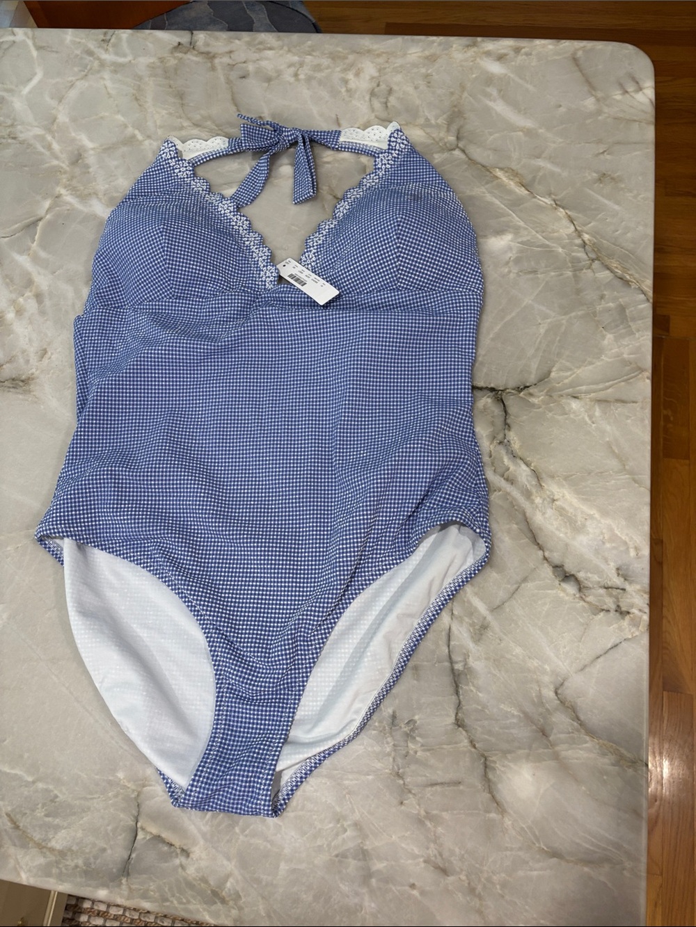 J. Crew Blue Gingham Halter One-Piece Swimsuit - Picture 3 of 6